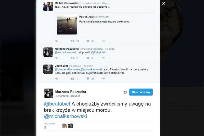 Szefowa "Wiadomości" jest przekonana, że stawianie krzyży powstrzyma ISIS.