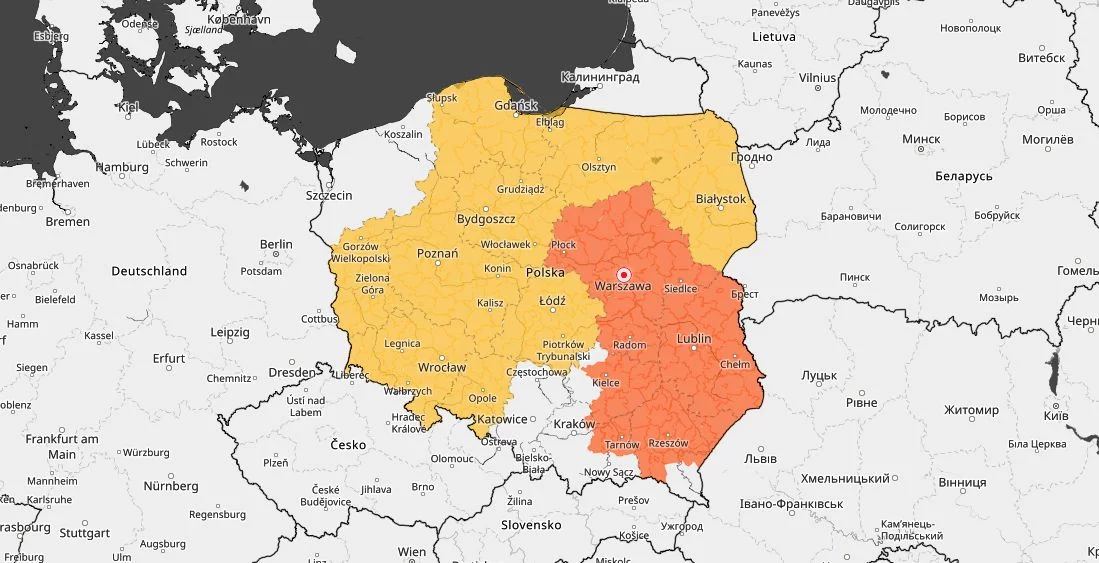 Mapa ostrzeżeń pogodowych na dzień 26 lipca.