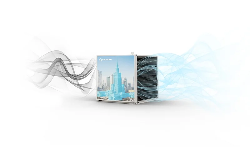 Wizualizacja oczyszczacza powietrza systemu antysmogowego Oxygen City