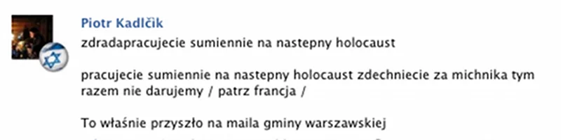 Taka wiadomość przyszła na maila gminy żydowskiej