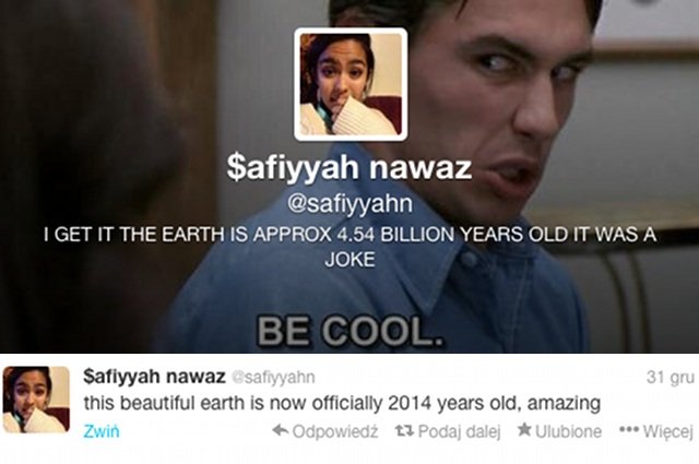 Safiyyah Nawaz zapewnia, że wpis mówiący o wieku Ziemi był żartem
