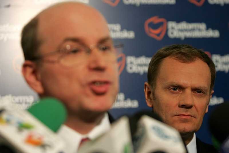 Jan Rokita i Donald Tusk jeszcze jako liderzy PO. Zdjęcie z 2007 r.