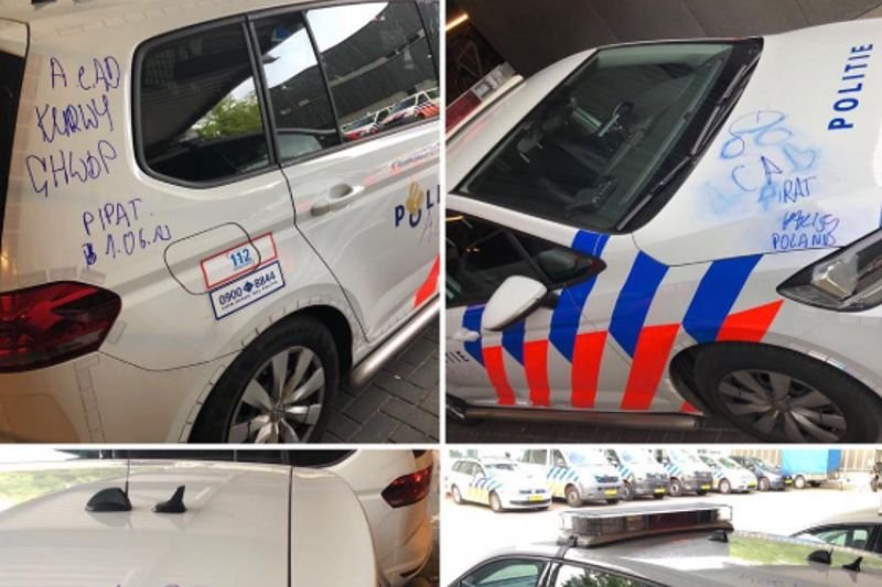 Wandal napisał na radiowozie policji z Eindhoven m.in. "CHWDP".
