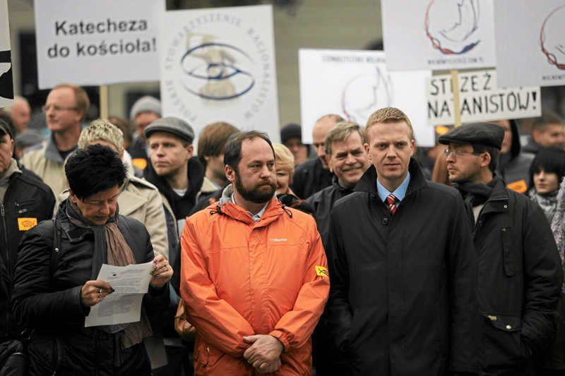 Prof. Hartman podczas marszu ateistów i agnostyków.
