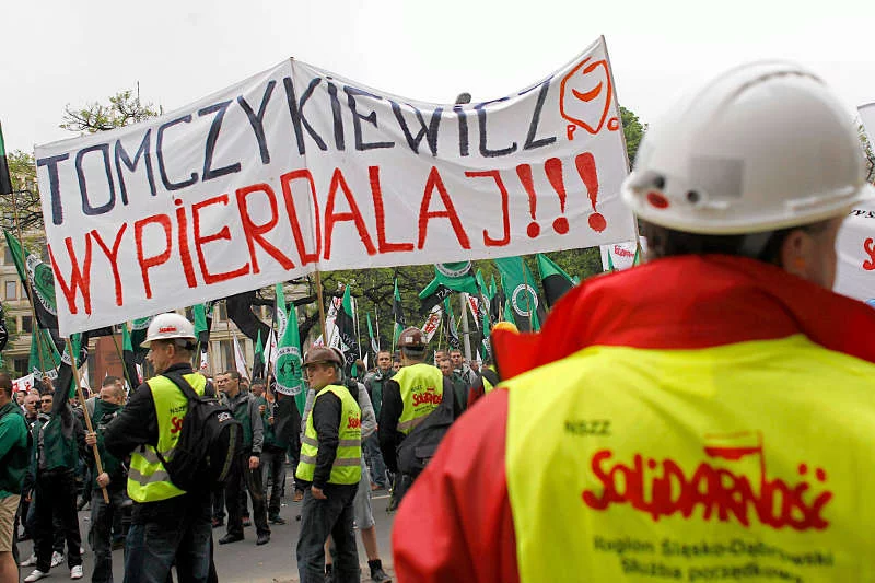 Górnicy żądają dymisji Tomczykiewicza od co najmniej kilku miesięcy. Tu: transparent związkowców z protestów z kwietnia 2014