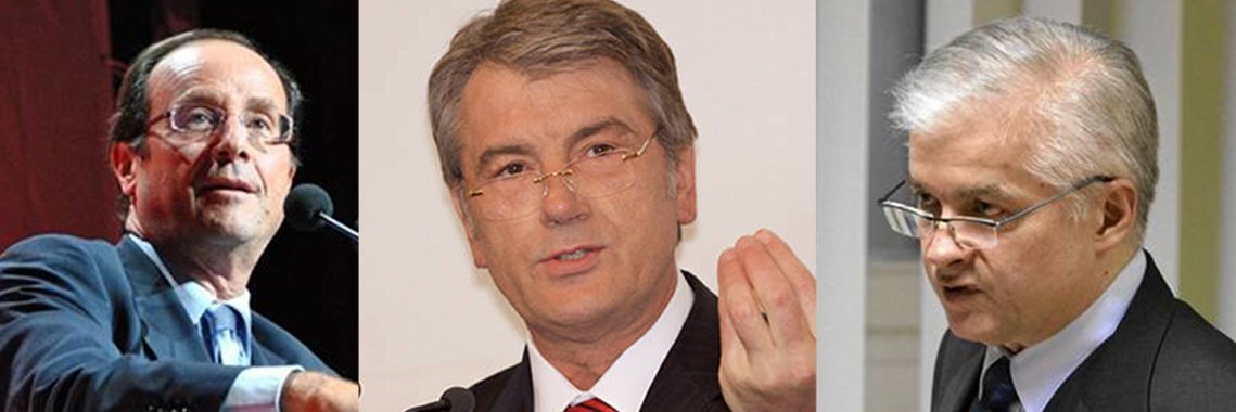 Od lewej: Francois Hollande, Wiktor Juszczenko i Włodzimierz Cimoszewicz