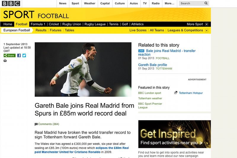 Gareth Bale pobił transferowy rekord świata przechodząc z Tottenhamu do Realu Madryt.