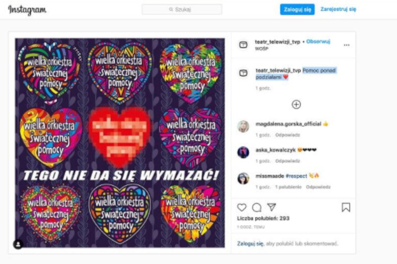 Post Teatru Telewizji o serduszkach WOŚP na Instagramie. Miał przypomnieć to, co robiła wcześniej TVP.