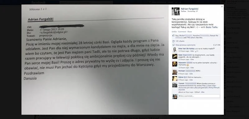 Taki list otrzymał na swoją służbową skrzynkę Adrian Furgalski.