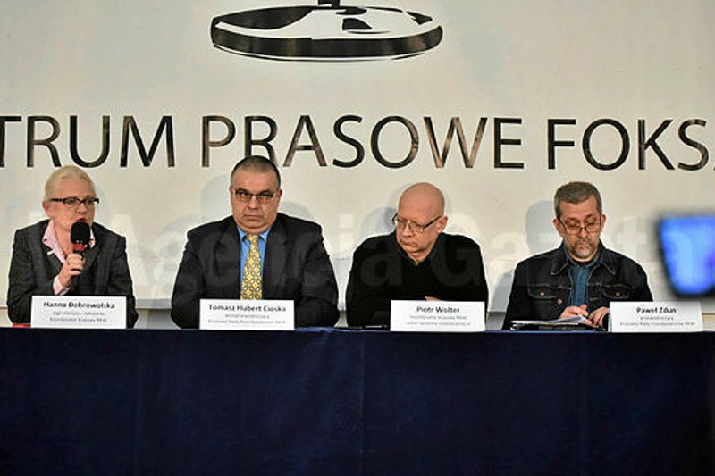 Hanna Dobrowolska, Tomasz Cioska, Piotr Wolter i Paweł Zdun podczas konferencji Ruchu Kontroli Wyborów na temat zmian zasad wyborów i głosowania w Polsce