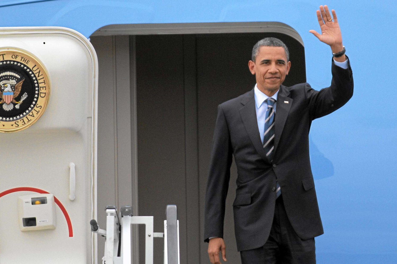 Prezydent USA Barack Obama wysiada z samolotu Air Force One,