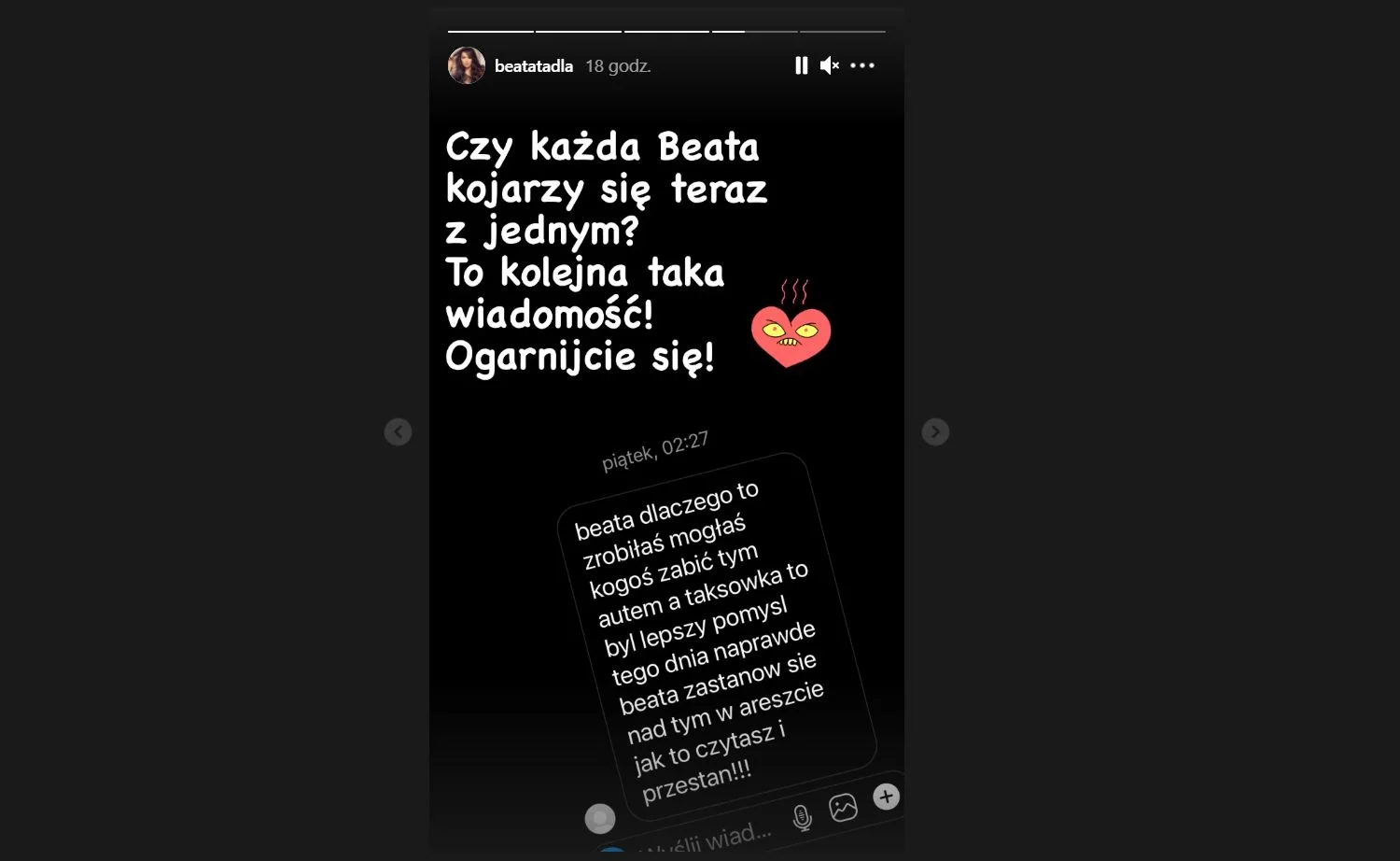 Beata Tadla pokazała wiadomość od internauty.