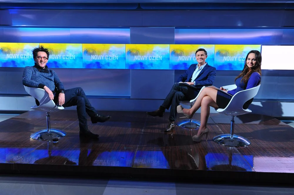 Krzysztof Ibisz, Beata Cholewińska i Michał Wiśniewski w studiu