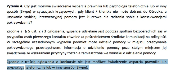 Ministerstwo Sprawiedliwości twierdzi, że nie wie, dlaczego "Niebieska Linia" IPZ, pomagająca wszystkim ofiarom przemocy, zawiesiła pomoc telefoniczną. Tymczasem rząd sam zadbał o wykluczenie takiej możliwości w warunkach konkursu na 2017 rok.