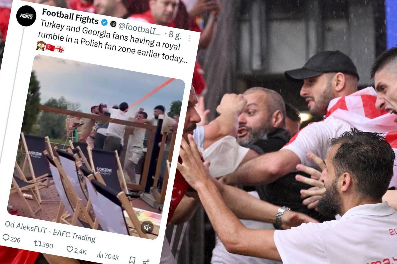 Bójka w polskiej strefie po meczu ME. Kibice o mało nie wpadli do Warty.