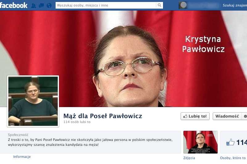 Internauci chcą pomóc posłance Krystynie Pawłowicz. Założyli na Facebooku fanpage, na którym żartobliwie szukają jej męża.