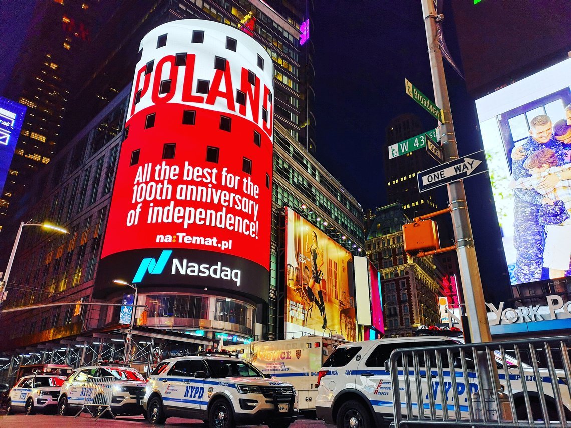 Spot o Polsce na Times Square był emitowany na 100-lecie odzyskania niepodległości.