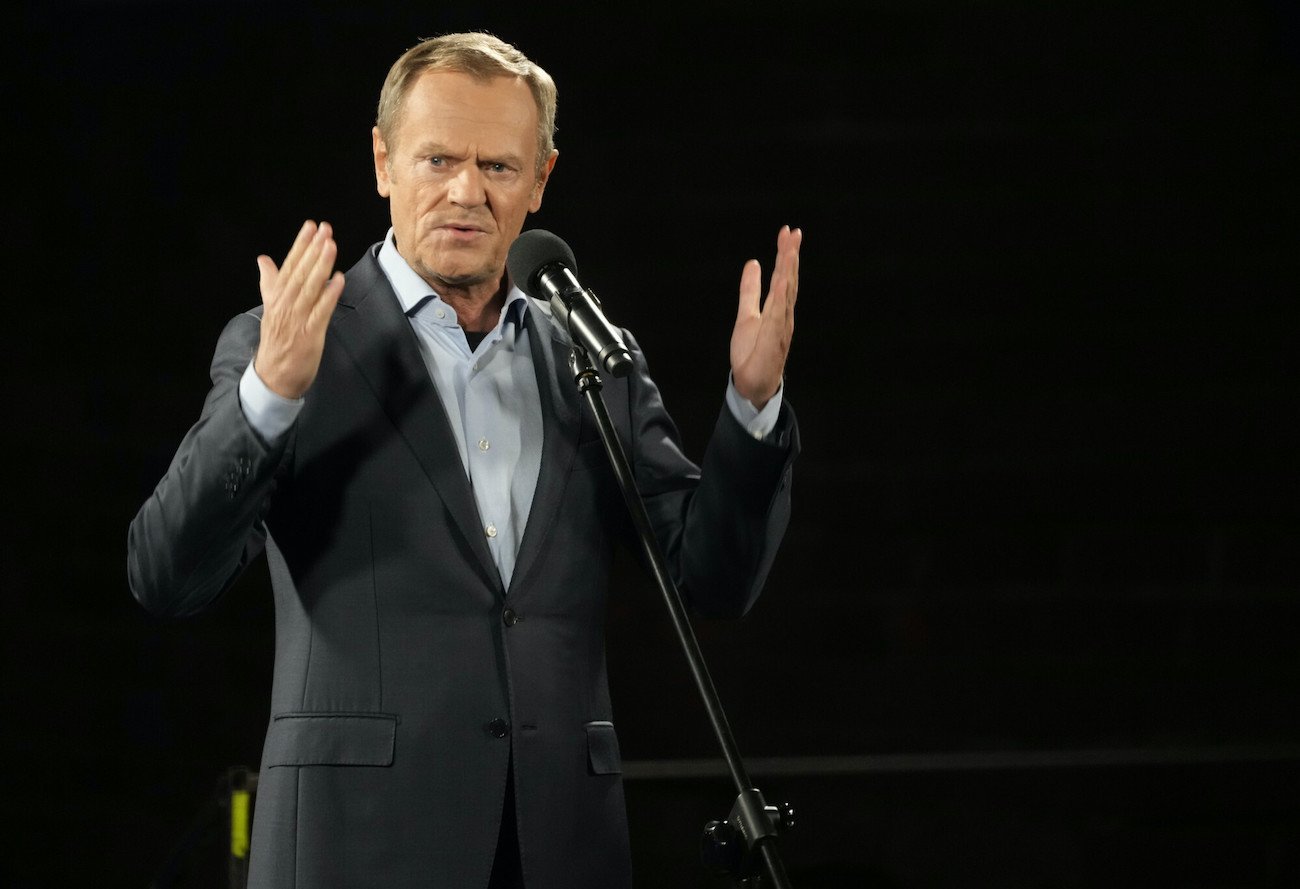 Donald Tusk przemawiał na manifestacji w obronie obecności w UE.