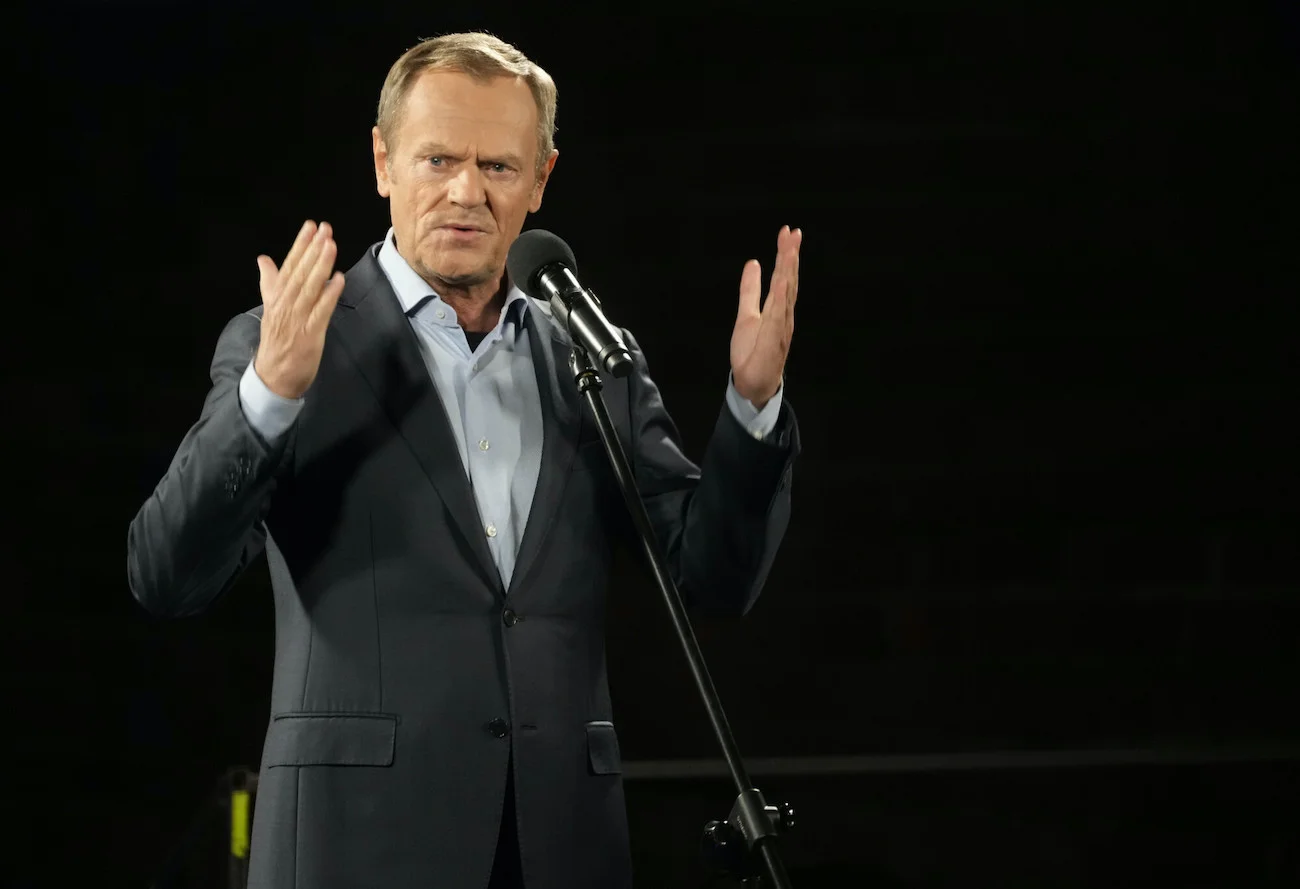 Donald Tusk przemawiał na manifestacji w obronie obecności w UE.
