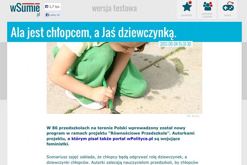 Burza po artykule "Ala jest chłopcem, a Jaś dziewczynką". Zawadzka: Obrzydliwe szyderstwo