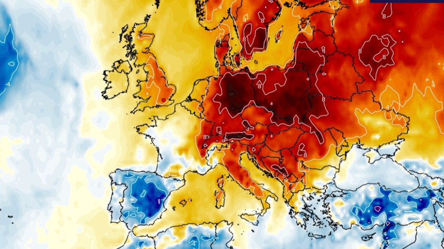 Po mrozach nadejdzie w Polsce gwałtowna i zaskakująca zmiana pogody. Szykuje się wiosna w lutym. Na zdjęciu symulacja odchylenia dodatniego temperatury 26 lutego.