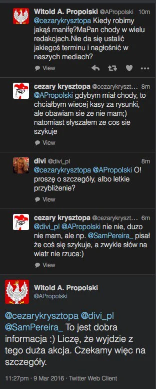 Zwolennicy PiS rozmawiają o zorganizowaniu manifestacji prorządowej.