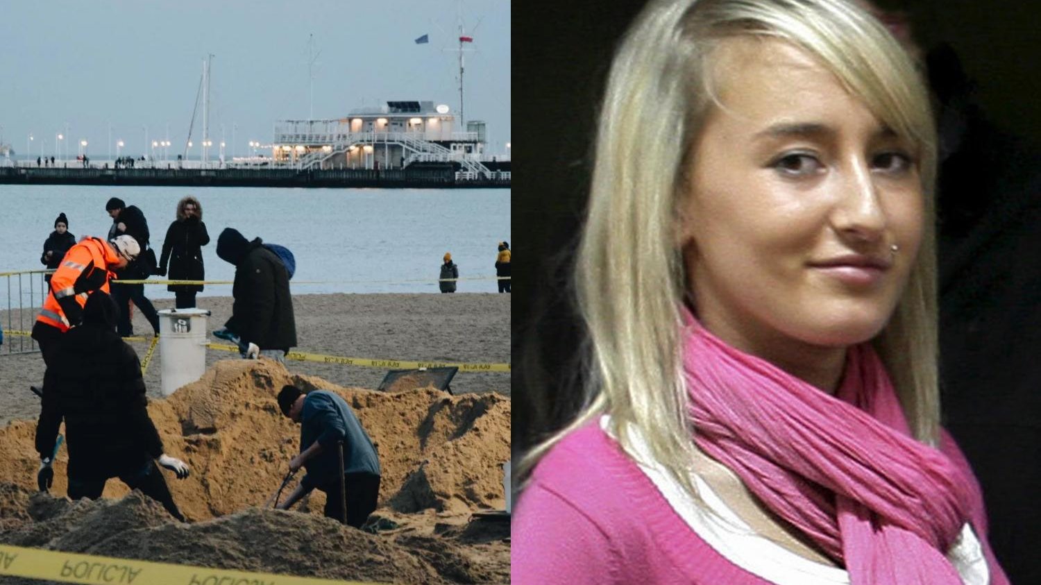 Iwona Wieczorek i policjanci poszukujący ciała Wieczorek w Sopocie w 2022 r.