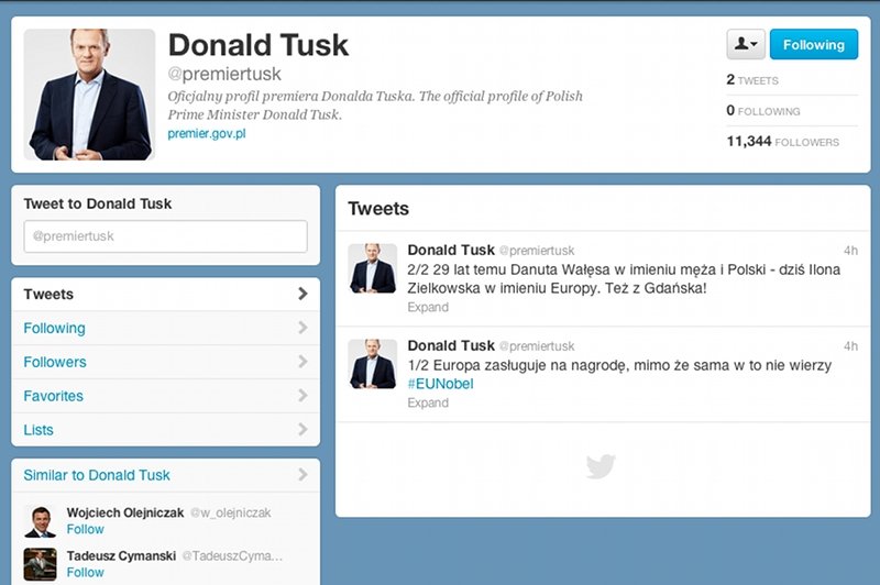 Profil premiera Donalda Tuska na Twitterze