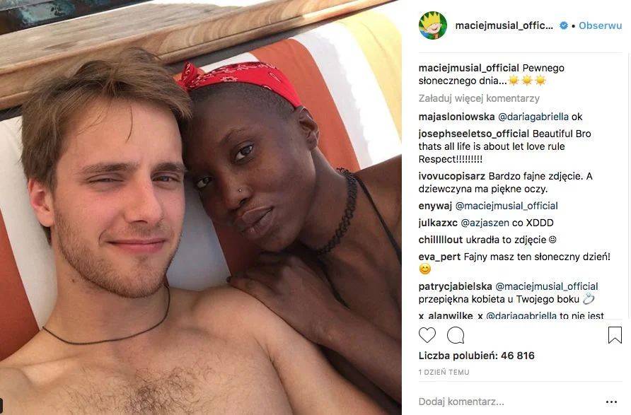 Rasizm pod zdjęciem Macieja Musiała na Instagramie