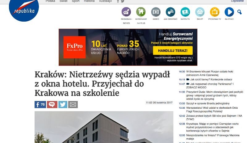 26 kwietnia 2017 roku Telewizjarepublika.pl odgrzebała newsa "Gazety Krakowskiej" sprzed roku