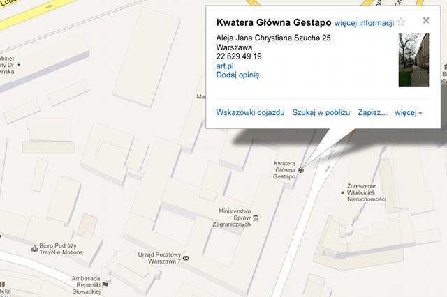 Kwatera Główna Gestapo na mapie Warszawy Google'a