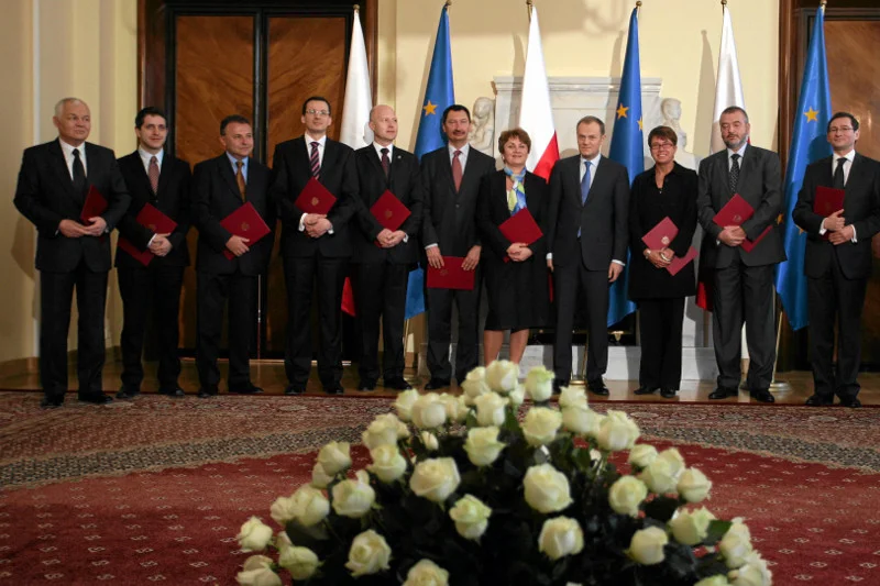 Marzec 2010 rok, kancelaria premiera Tuska. Od lewej : przewodniczący rady gospodraczej Jan Krzysztof Bielecki , Jacek Wiśniewski, Witold Orłowski, Mateusz Morawiecki, Andrzej Klesyk, Bogusław Grabowski, Aleksandra Wiktorow , Donald Tusk