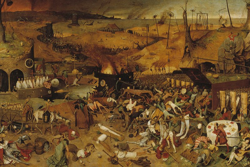 „Triumf śmierci” (1562) Pietera Bruegla, odzwierciedlający powszechny w społeczeństwie wstrząs i przerażenie, wywołane czarną śmiercią.