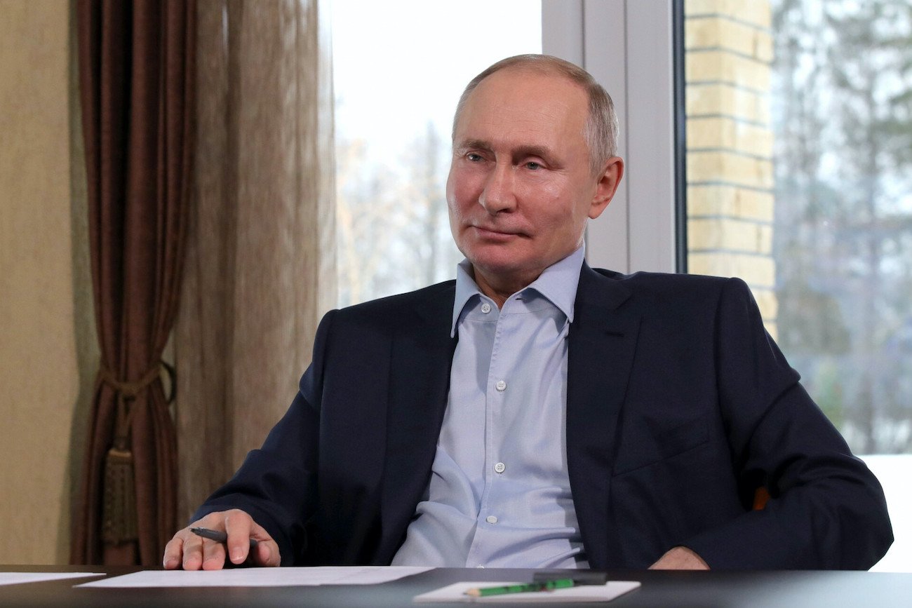 Dyktator Rosji Władimir Putin podczas wideokonferencji ze studentami (styczeń 2021).