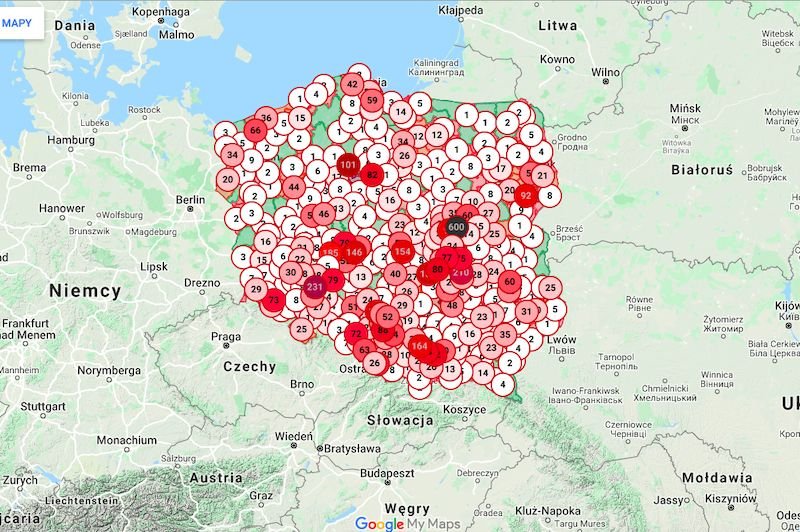 W Polsce potwierdzanych jest coraz więcej zakażeń koronawirusem, są jednak miejsca, gdzie COVOD–19 jeszcze oficjalnie nie dotarł. Pokazuje je mapa powiatów, którą przygotowała Fundacja Ambasada Kultury w Google Maps.
