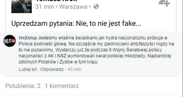 Fałszywy komentarz HejtStop