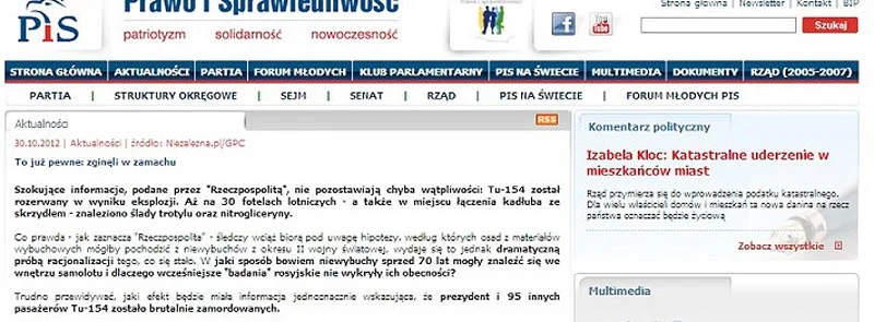 Ze strony PiS szybko zniknął artykuł o zamachu