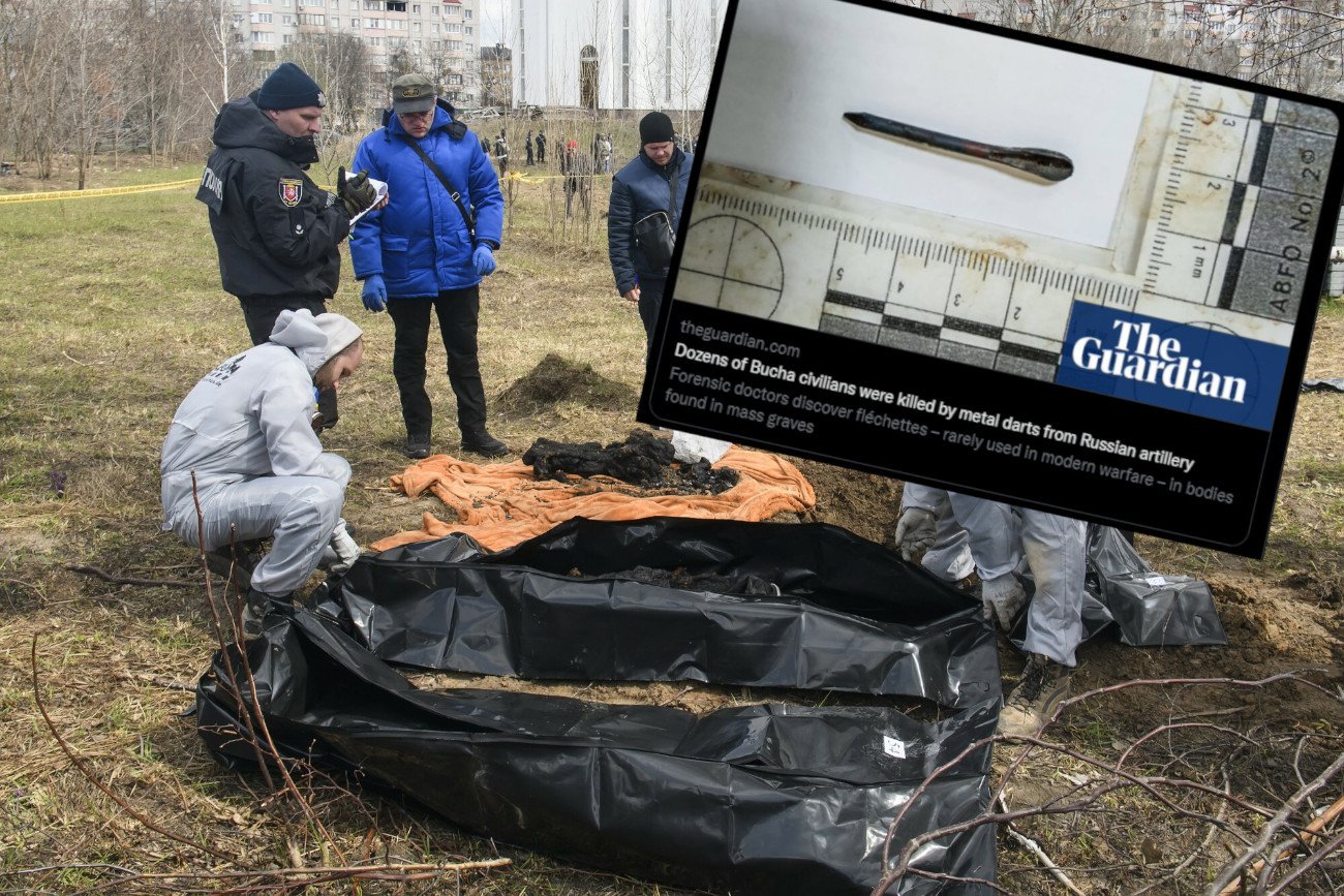 Ekshumacja ciał spalonych cywilów z masowego grobu w Buczy