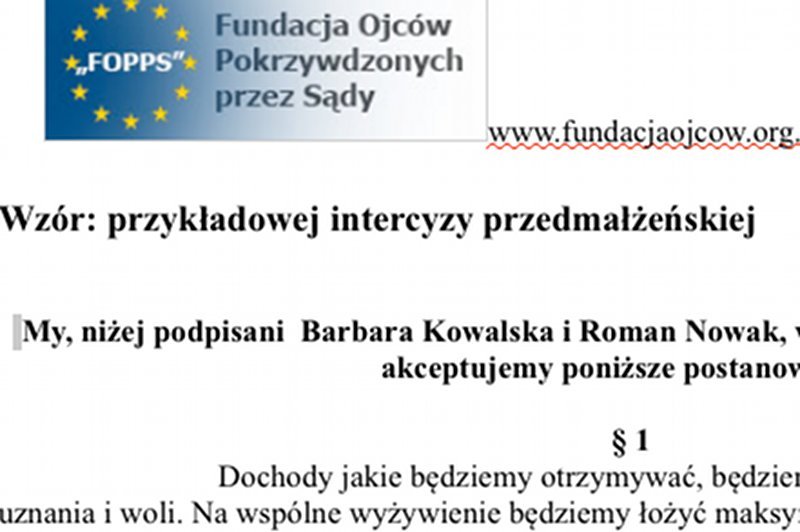 Intercyza fundacji zaskakuje swoimi sformułowaniami.
