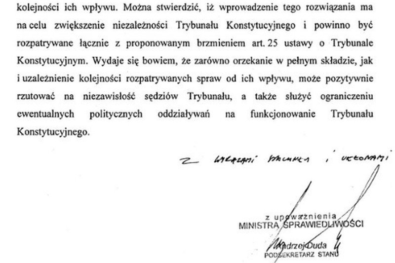 Skan dokumentu z 2007 roku o propozycjach zmian w Trybunale Konstytucyjnym.