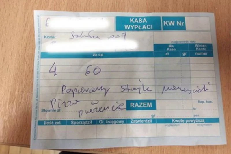 Dowód wypłaty KW, który otrzymali od pizzerii nauczyciele.