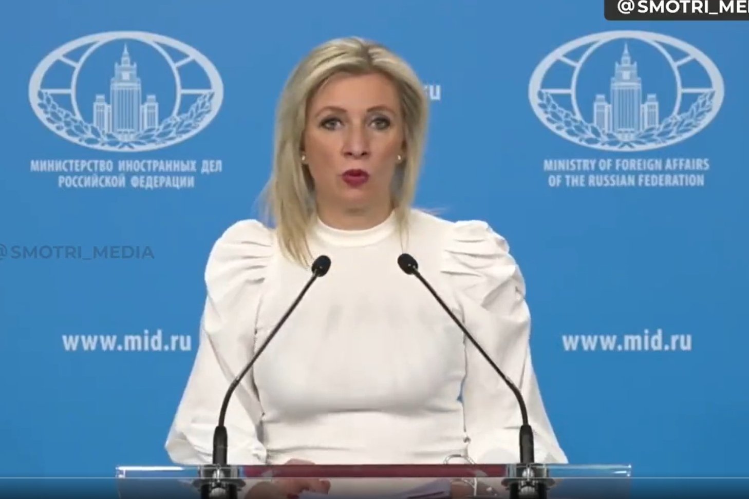 Maria Zacharowa podczas konferencji prasowej