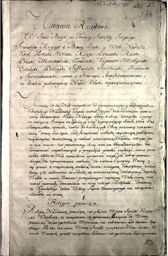Oryginalny manuskrypt Konstytucji 3 Maja.