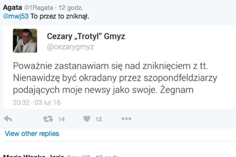 Cezary Gmyz zniknął z Twittera?