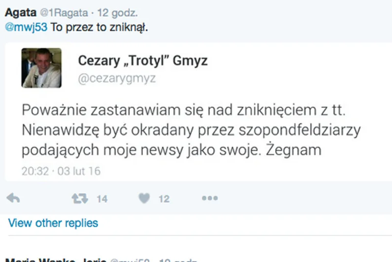 Cezary Gmyz zniknął z Twittera?