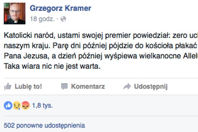 Opinia ojca Kramera zyskała dużą popularność na Facebooku.