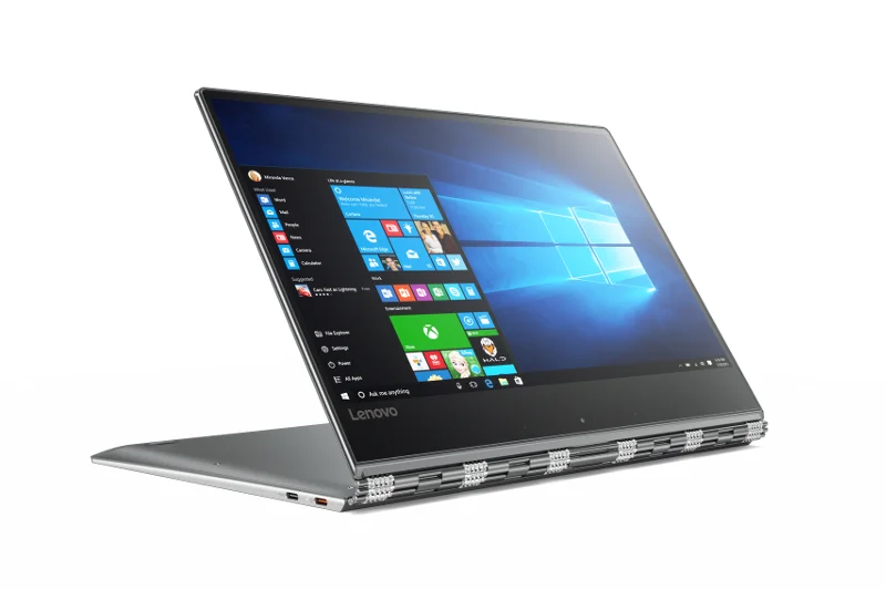 Yoga 910, z ekranem 4K i praktycznie niewidocznymi ramkami, to laptop, który można ustawić pod każdym kątem. Służy do tego specjalny zawias 360°