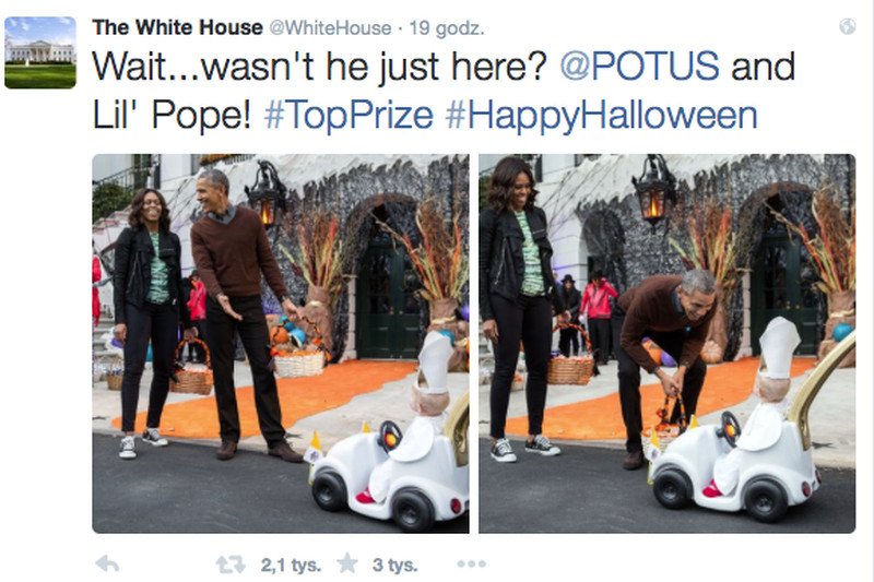 Barack Obama nie mógł opanować śmiechu, kiedy zobaczył małego Papieża.