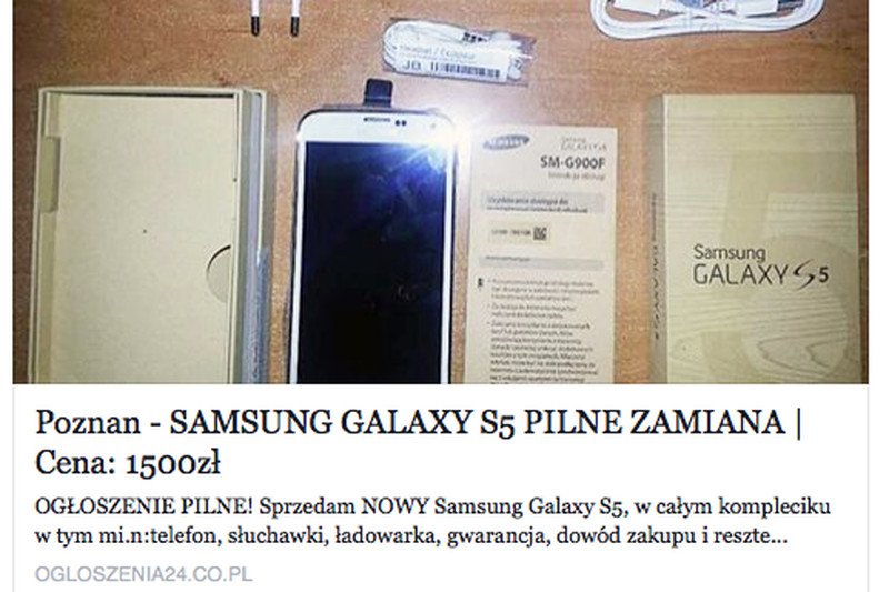 Samsung Galaxy S5 za 1500 zł – to fałszywa oferta, która publikuje informacje na facebookowych tablicach.