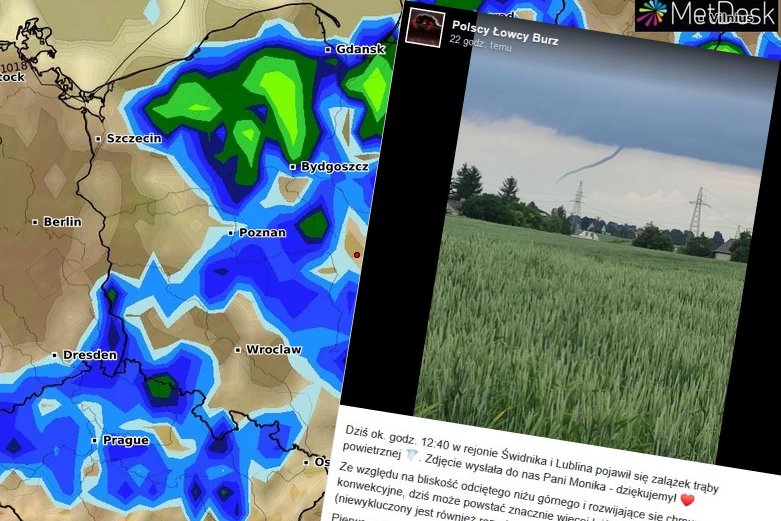 Oprócz burz i deszczu widziana była w Polsce także trąba powietrzna.